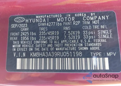 2024 Hyundai Kona N Line from USA, damaged, VIN KM8HA3A39RU051198